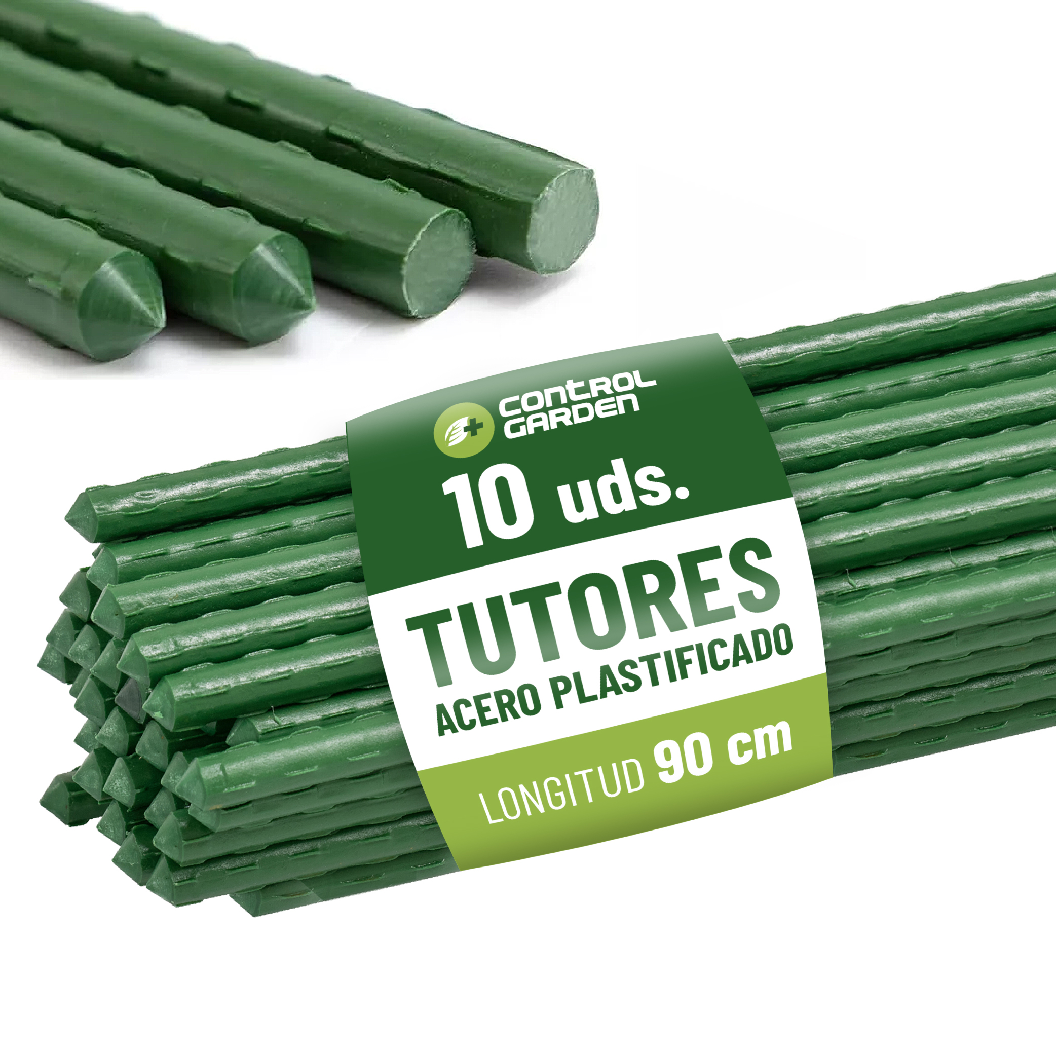Tutores de acero recubiertos de PVC 90 cm · Pack 10 uds